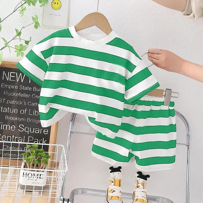 Bold Stripe Kids Co-ord Set – Green & White