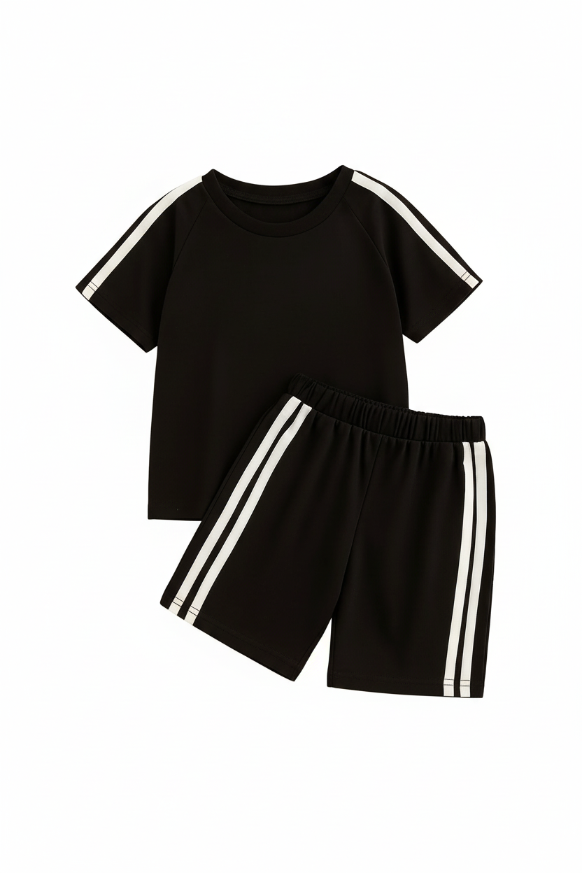 Athletic Side Stripe Kids Co-ord Set Black - Studio Shot 1