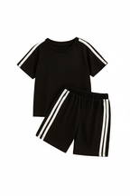 Athletic Side Stripe Kids Co-ord Set Black - Studio Shot 1