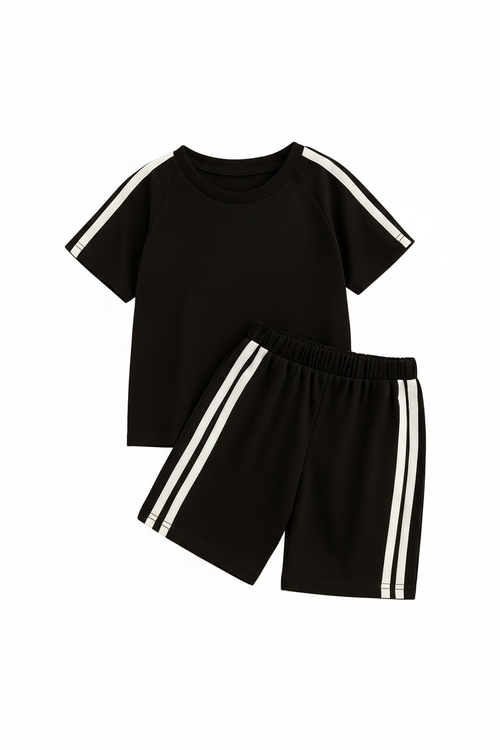 Athletic Side Stripe Kids Co-ord Set Black - Studio Shot 1