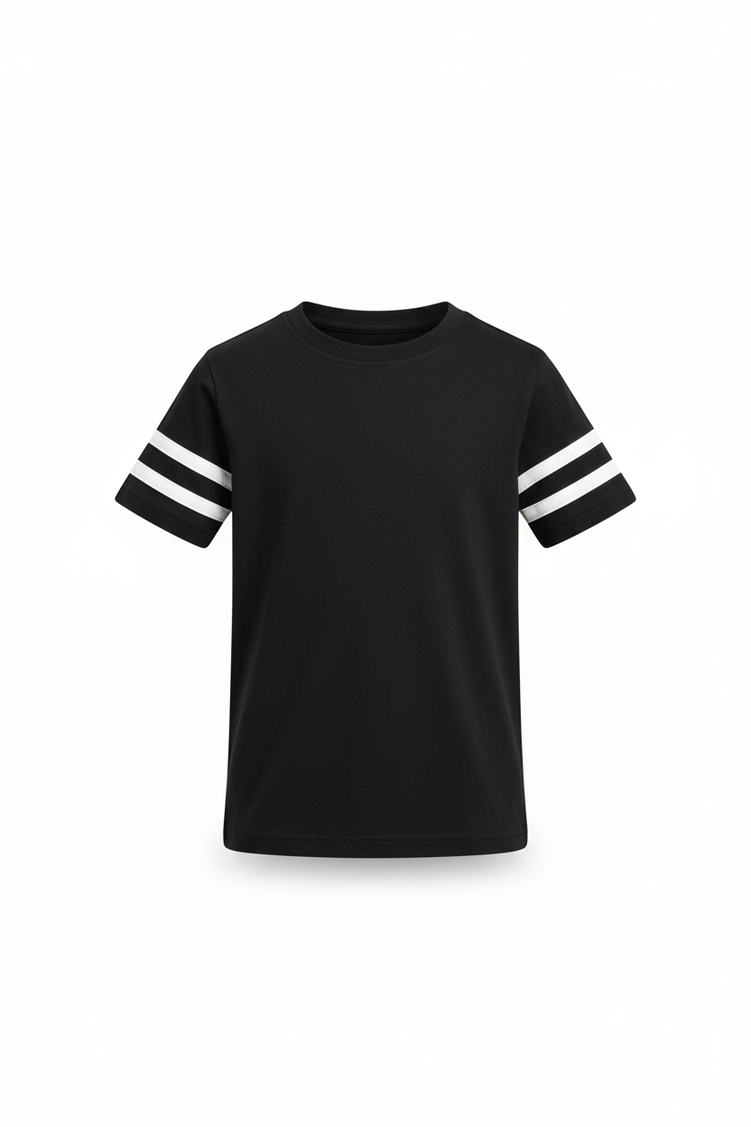 Athletic Side Stripe Kids Co-ord Set Black - T-Shirt Detail