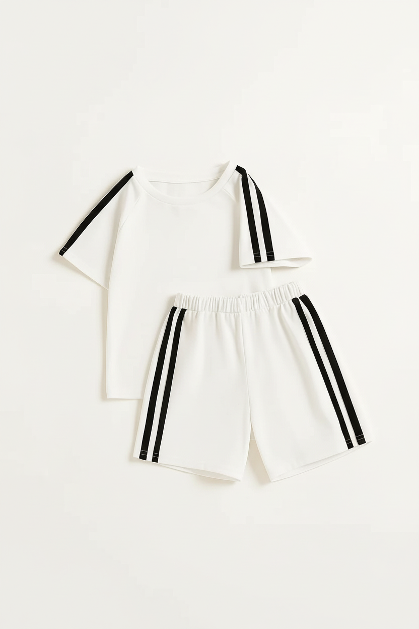 Athletic Side Stripe Kids Co-ord Set White - Studio Shot 1