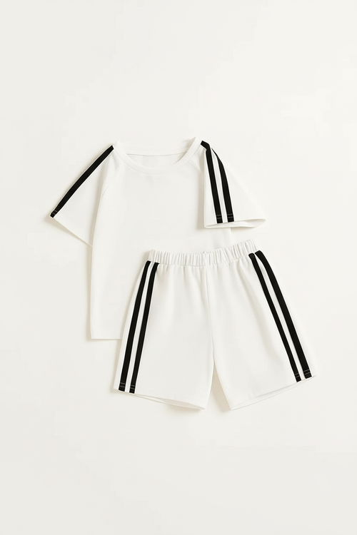 Athletic Side Stripe Kids Co-ord Set White - Studio Shot 1