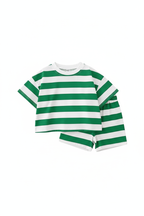 Bold Stripe Kids Co-ord Set Green - Studio Shot 1