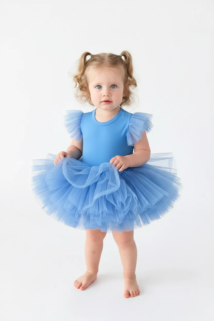Sky Blue Flutter Tutu Baby Dress - Studio Shot 1