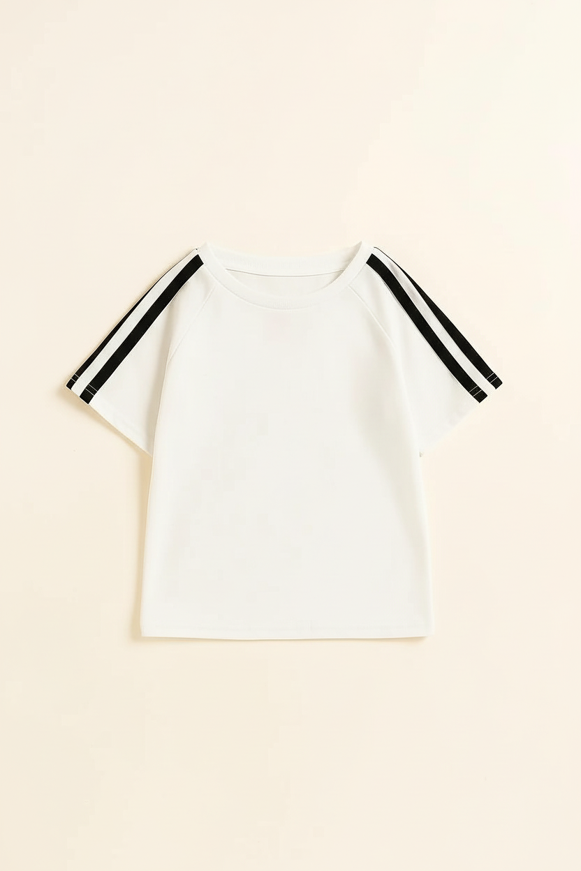 Athletic Side Stripe Kids Co-ord Set White - T-Shirt Detail