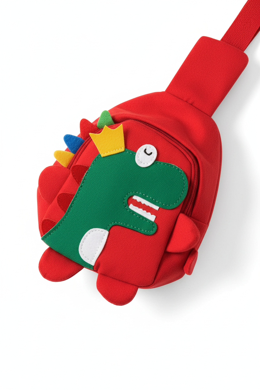 Rainbow Dino Kids Co-ord Set Red - Dino Bag Detail