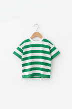 Bold Stripe Kids Co-ord Set Green - T-Shirt Detail