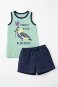 Kindness Bird Kids Co-ord Set Mint Navy - Studio Shot 1