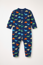Navy Dino Print Baby Sleepsuit - Studio Shot