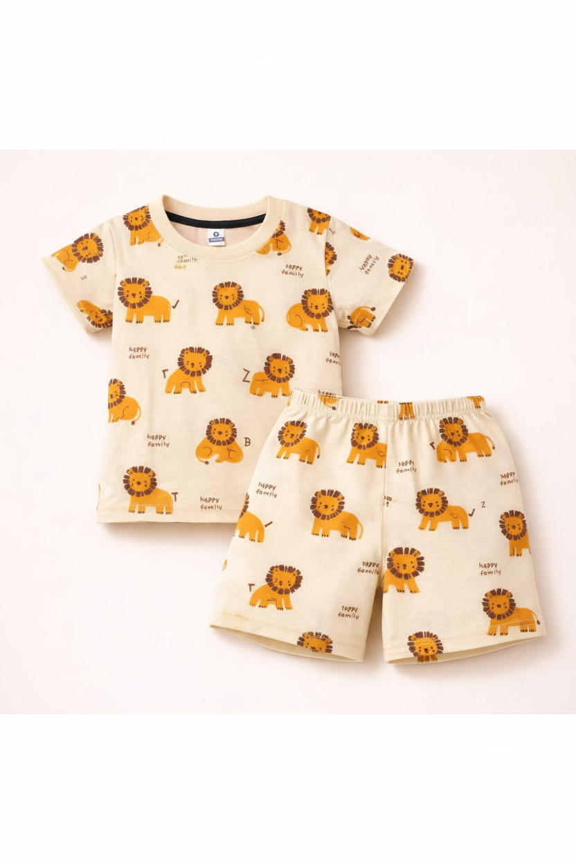 Happy Family Lion Kids Co-ord Set - T-Shirt Detail