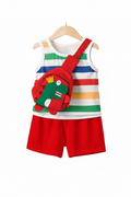 Rainbow Dino Kids Co-ord Set Red - Studio Shot 1