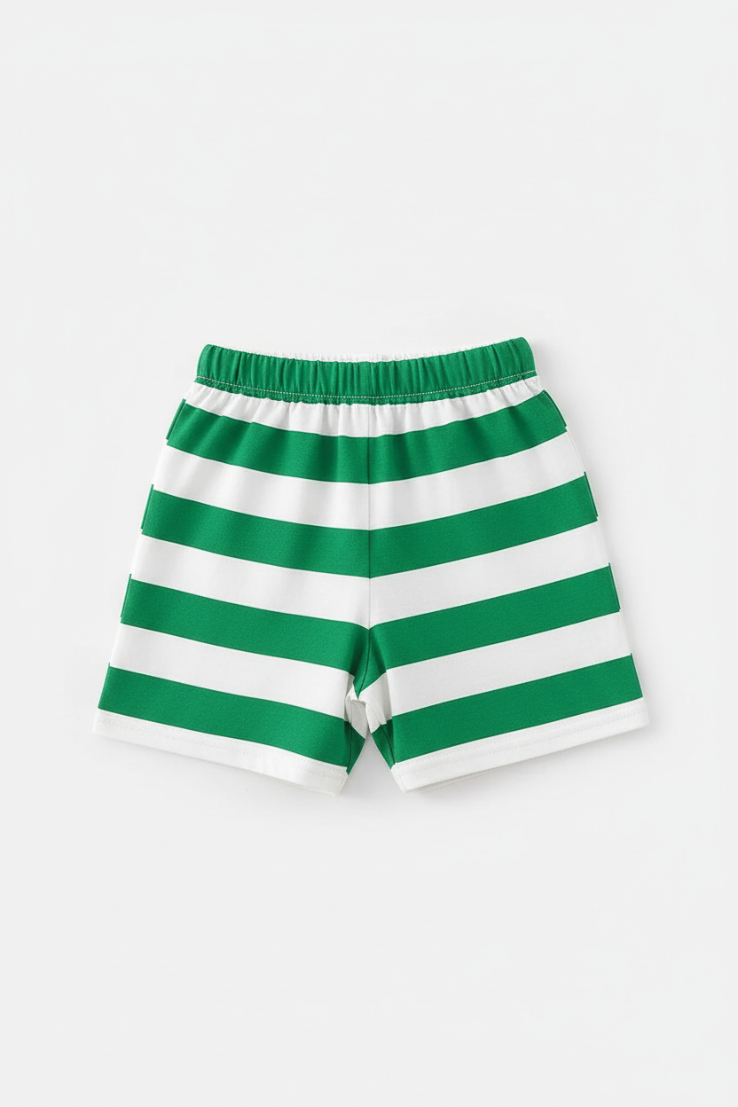 Bold Stripe Kids Co-ord Set Green - Shorts Detail