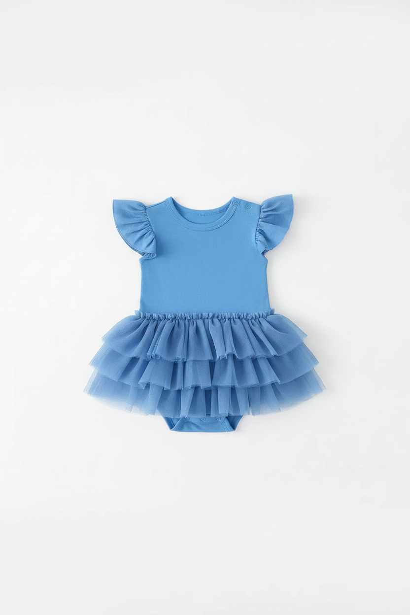 Sky Blue Flutter Tutu Baby Dress - Flat Lay