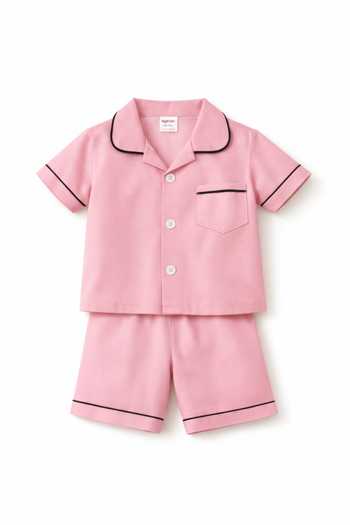 Classic Plain Kids Night Suit Pink - Studio Shot 1