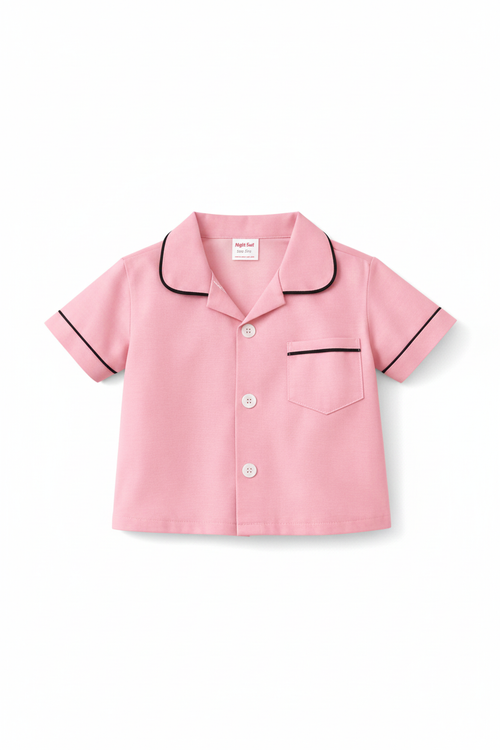 Classic Plain Kids Night Suit Pink - Shirt Detail