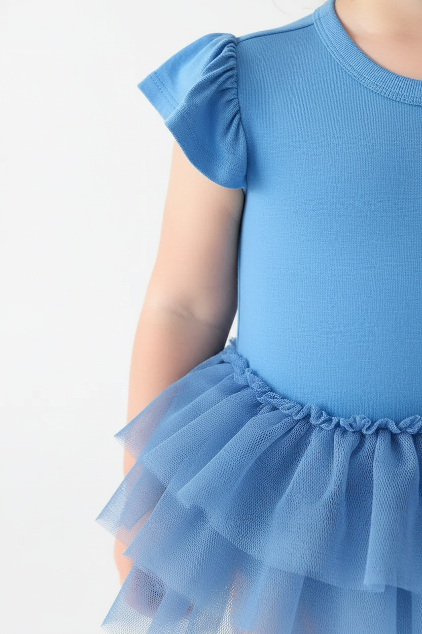 Sky Blue Flutter Tutu Baby Dress - Detail Shot